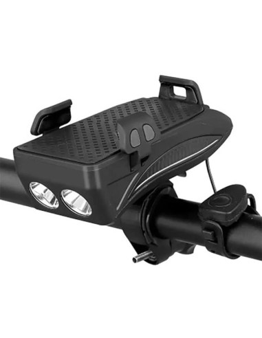 Éclairage de Vélo Multifonction 4 en 1  USB Rechargeable avec Support GSM + klaxon de vélo + Power Bank