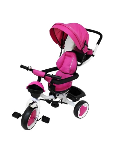 Tricycle rodeo k066-11 avec canne directionnel et pare-soleil rose