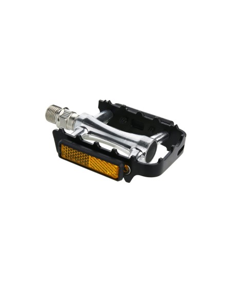 Paire pédales de vélo 90 x 86 mm en alliage d'aluminium avec réflecteur de lumière sur les côtés Noir