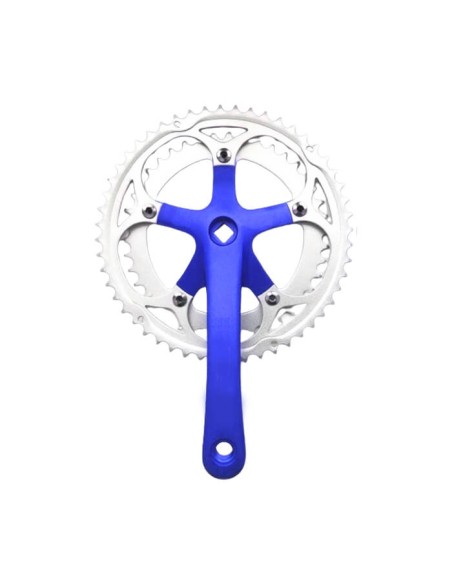 Pédalier en aluminium 7/8 vitesses 52/42 Manivelle bleu 175 mm