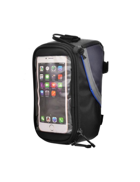 Sacoche de cadre de vélo pour smartphones noir et bleu