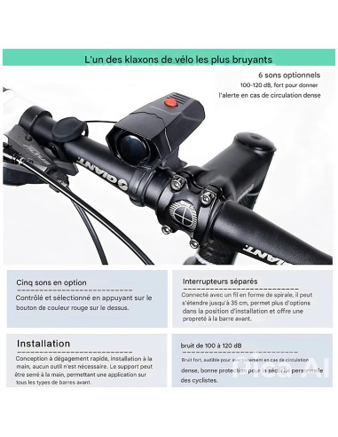 Klaxon de vélo 120 dB pour guidon de vélo avec...