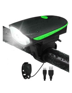 Éclairages avant de vélo LED avec klaxon 120 dB noir et vert 2