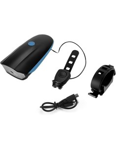 Éclairages avant de vélo LED avec klaxon 120 dB noir et bleu