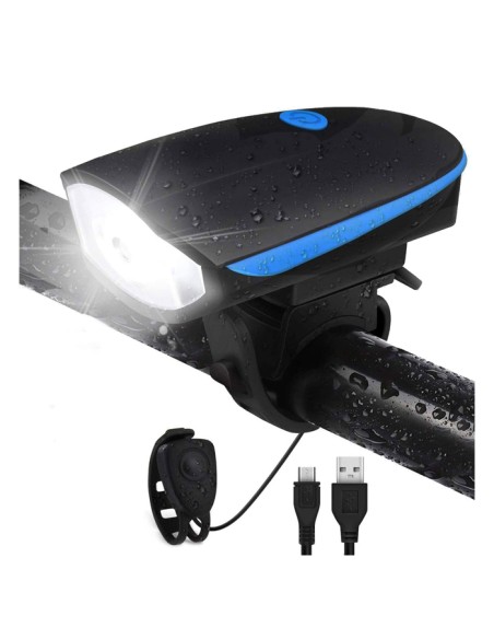 Éclairages avant de vélo LED avec klaxon 120 dB noir et bleu