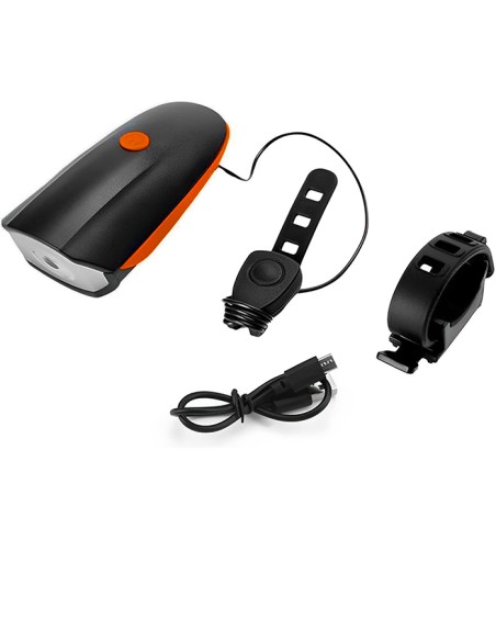 Éclairages avant de vélo LED avec klaxon 120 dB noir et rouge